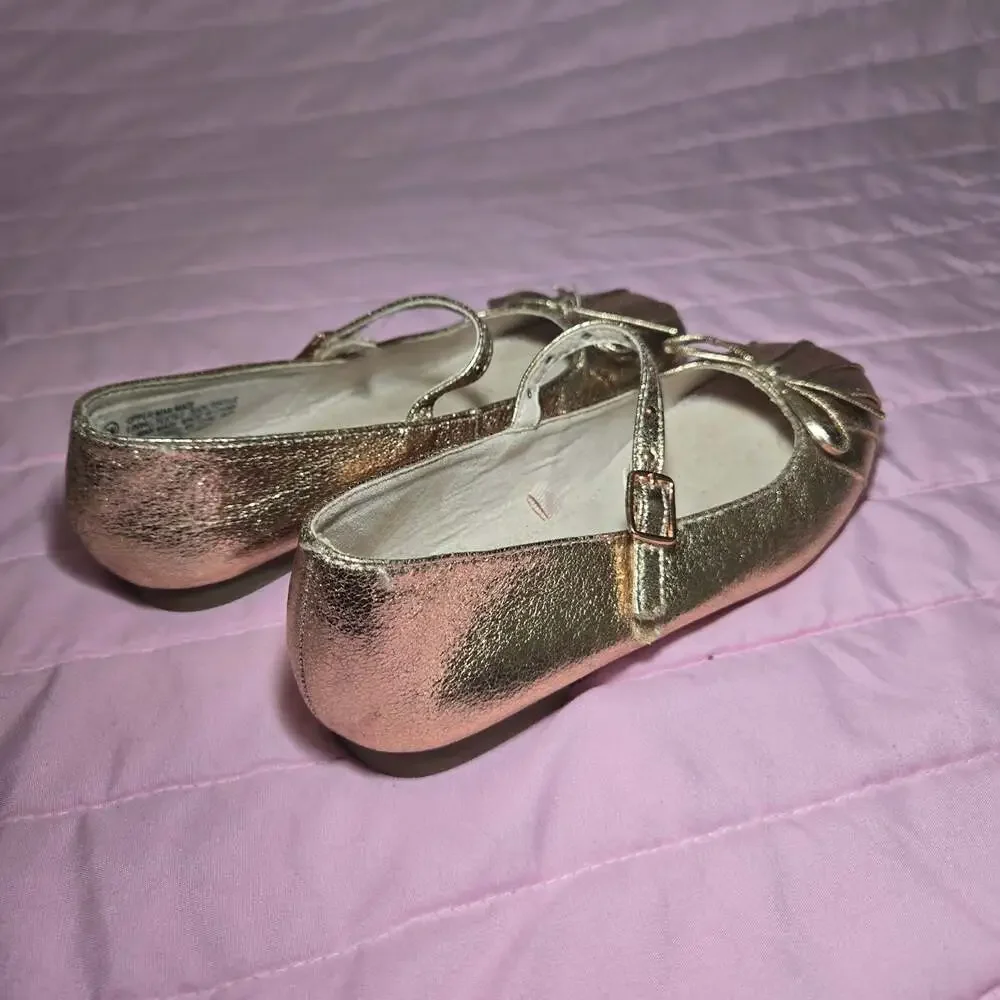 Self Esteem Girls Metallic Rose Gold Bow Mary Jane Ballet Flats Size 3